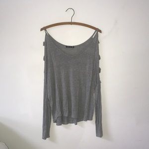 Caged Cold-Shoulder Long Sleeve Cotton Flowy Top